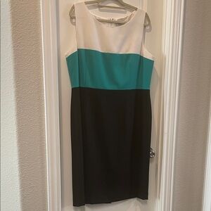 Kasper Cream, Teal, and Black Midi Dress